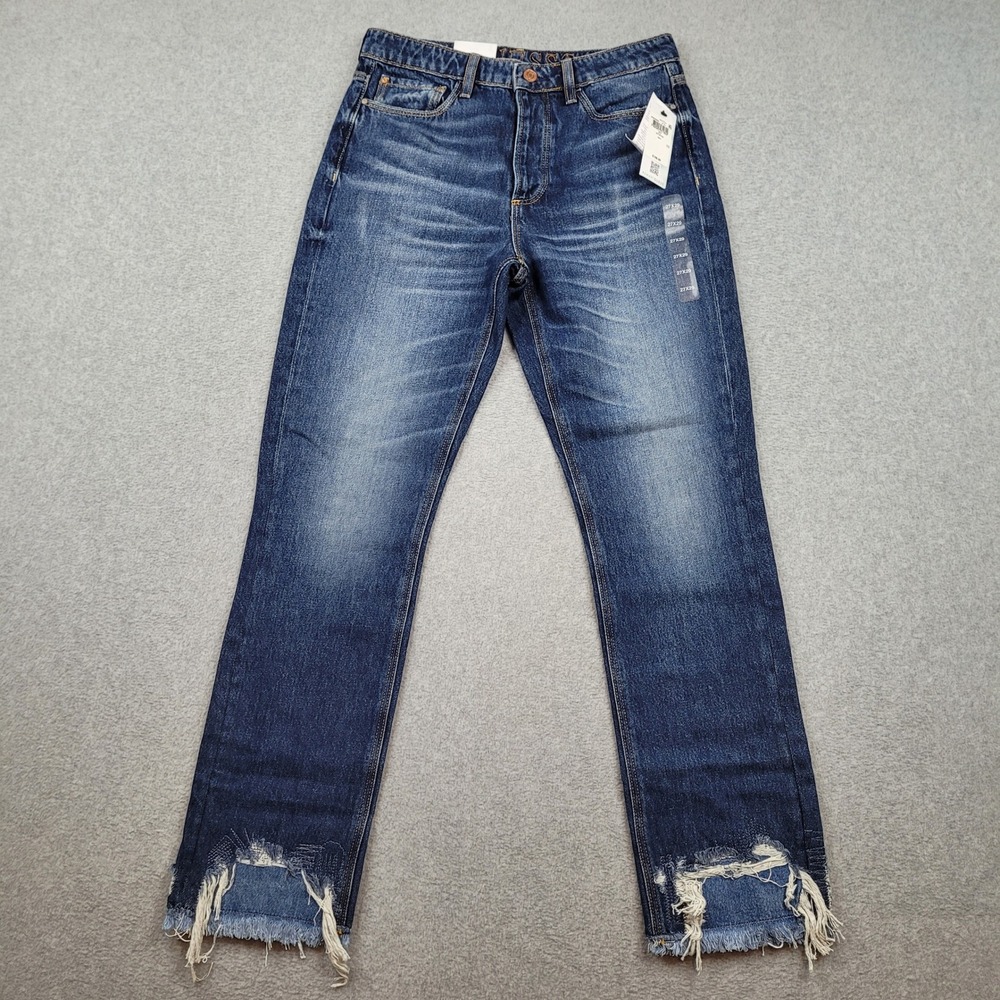 Guess Girly Straight High Jeans Womens 27 Blue Distressed Frayed Hem W1BA16D3Y0N